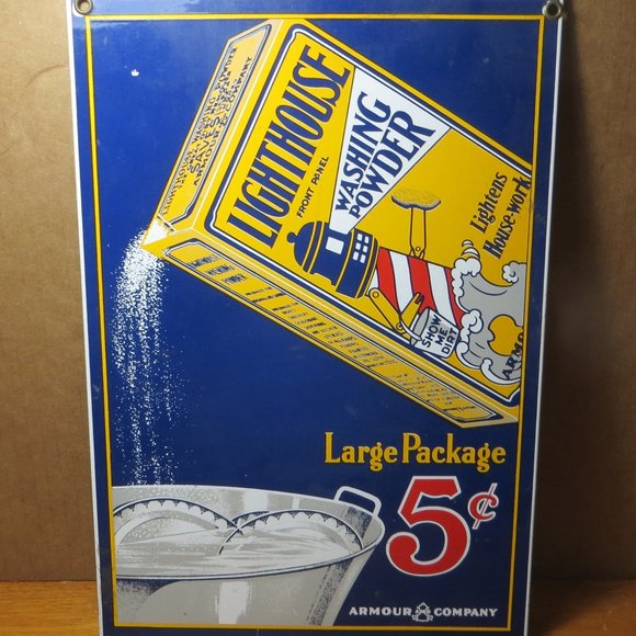 Lighthouse Detergent / Washing Powder - Armour Co. Porcelain Sign